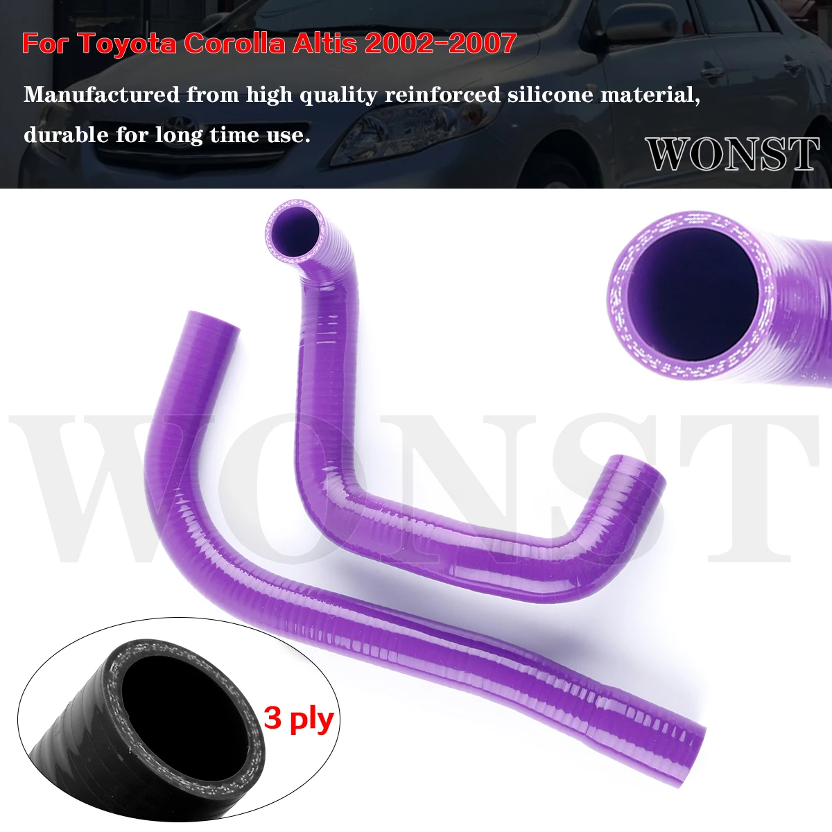 

3PLY 2PCS Kit For 2002-2007 Toyota Corolla Altis Matrix 1.8L Car Accessories Auto Tools Silicone Hose Radiator Coolant Pipe Tube