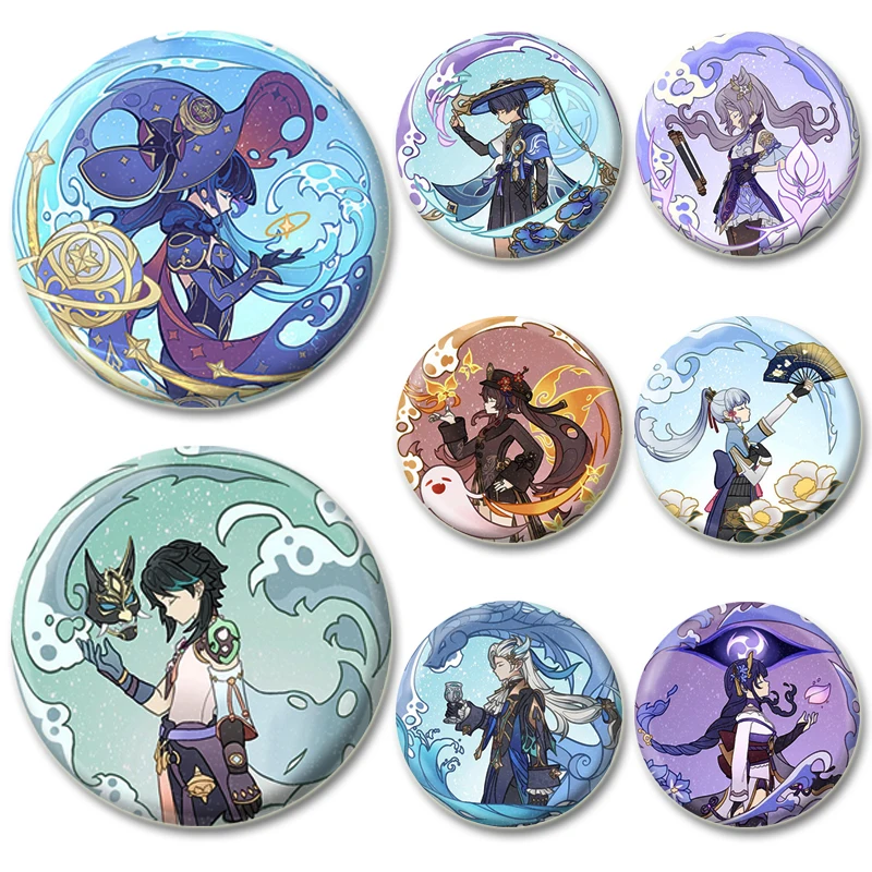 Genshin Impact Badge Furina,Kamisato Ayaka,Barbatos,Kaedehara Kazuha,Yae Miko,Balladeer,Nahida Game Figure Enamel Pins for Gifts