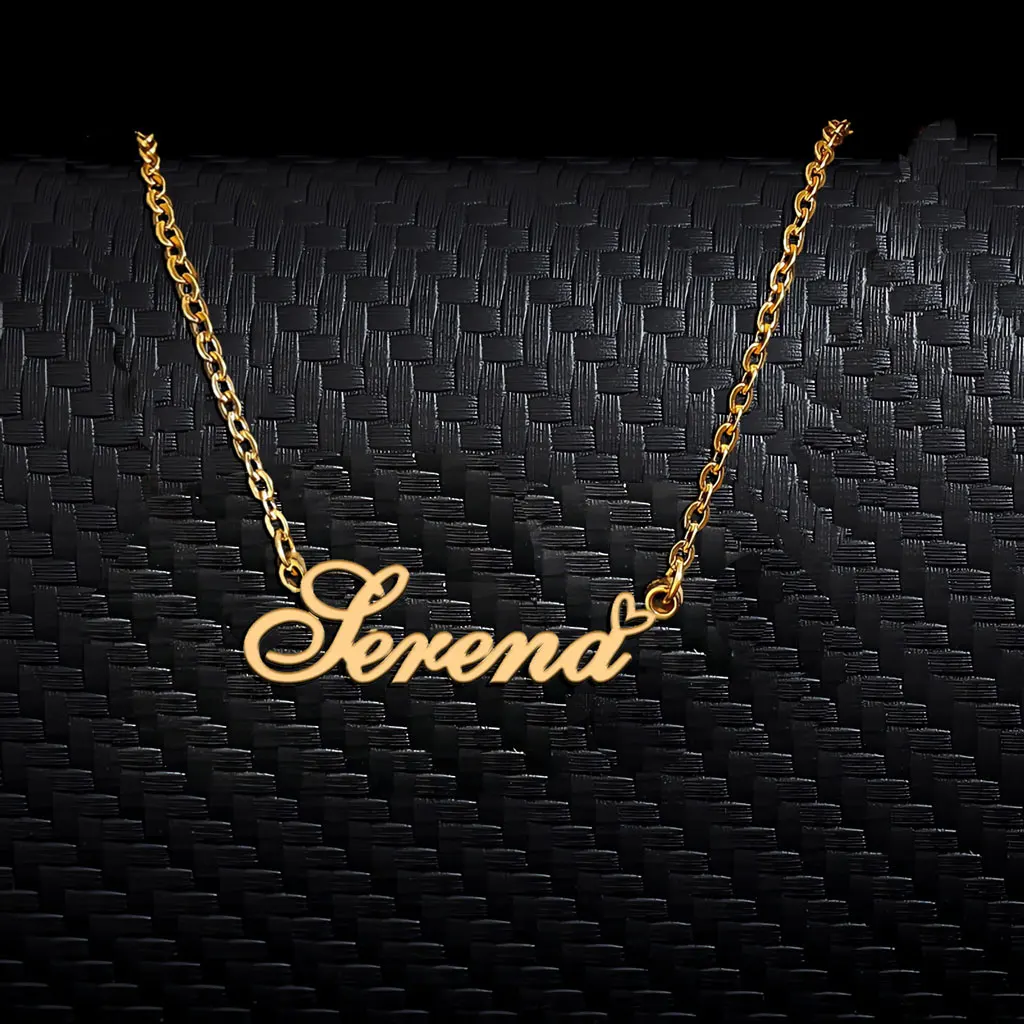 

AOLOSHOW Serena with Heart Pendant Name Necklace for Women Stainless Steel Gold Plated Mother's Day Gift