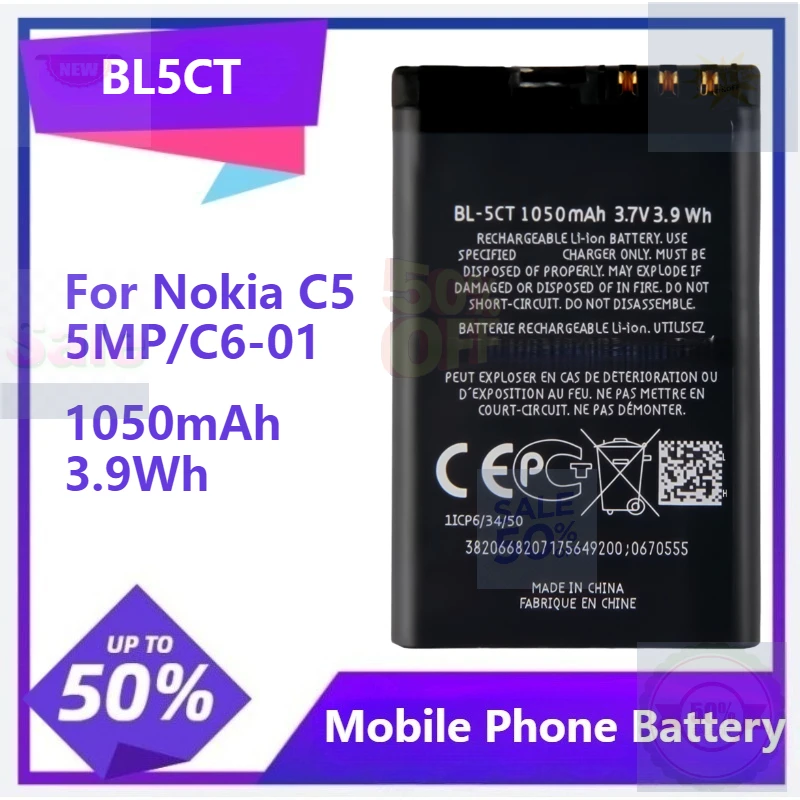 

BL5CT BL-5CT BL 5CT Li-ion Phone Battery for Nokia 5220 C3-01 C6-01 6730c C5 C5-00 6303C/5220XM 1050mAh 3.9Wh