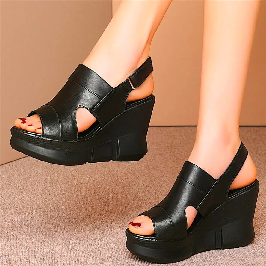 

Increasing Height Pumps Women's Genuine Leather Platform Wedge Sandals Open Toe High Heels Comfort Summer High Heels Boots