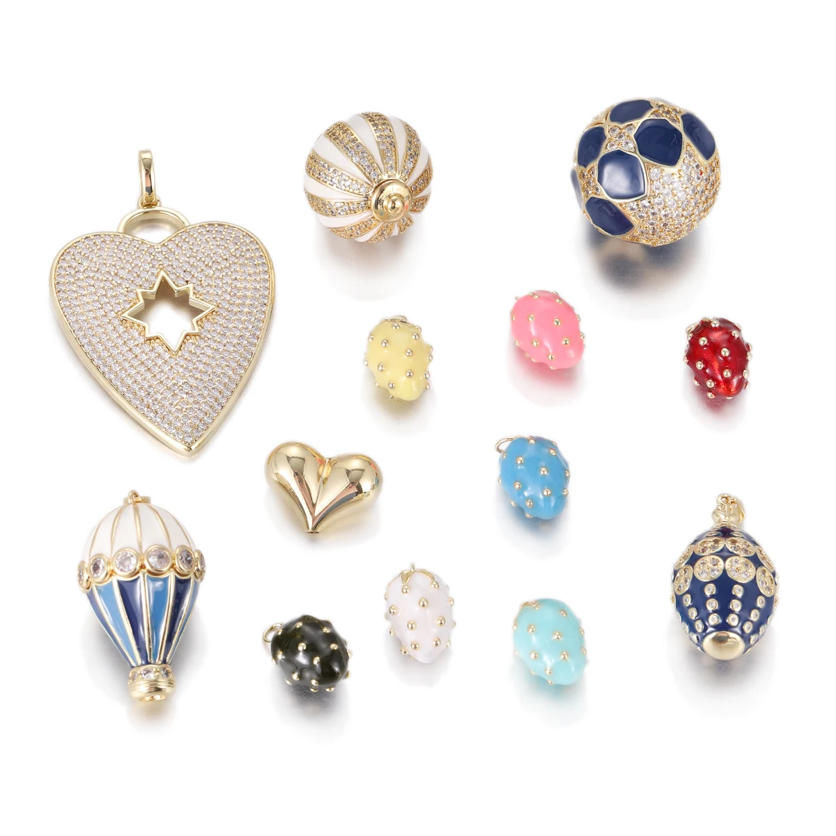 Mignon fraise ballon à Air chaud coeur pavé CZ breloques fabrication de bijoux émail pendentif fournitures collier à faire soi-même boucles d'oreilles accessoires
