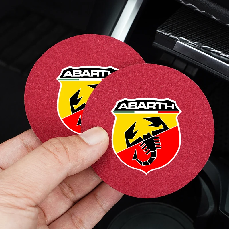 2 Stück Auto-Untersetzer aus Leder, Getränkehalter-Matte für Fiat 500 Abarth Punto Panda FR, rutschfeste Getränkehalter-Pads für den Autoinnenraum, Schlüsselanhänger