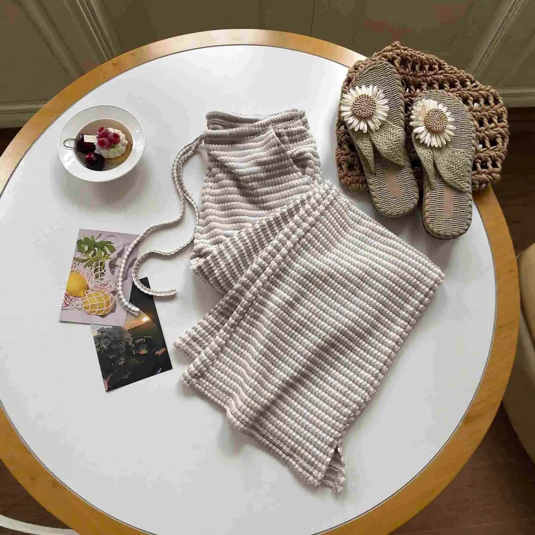 

Женские зимние модные повседневные брюки из ПВХ с низкой посадкой, на шнурке, в полоску, с разрезами, прямого кроя, для среднего возраста