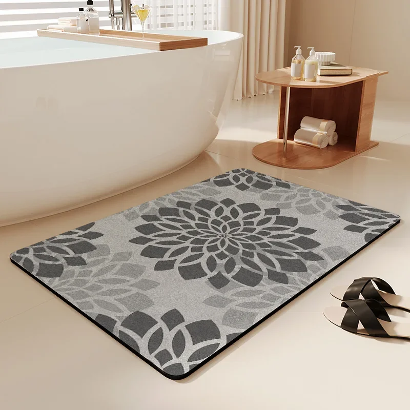 Bath Mat with Non-slip Silicone Backing, Absorbent and Quick-drying, Contains Diatomaceous Earth, Home Decor, Living Room Rugs