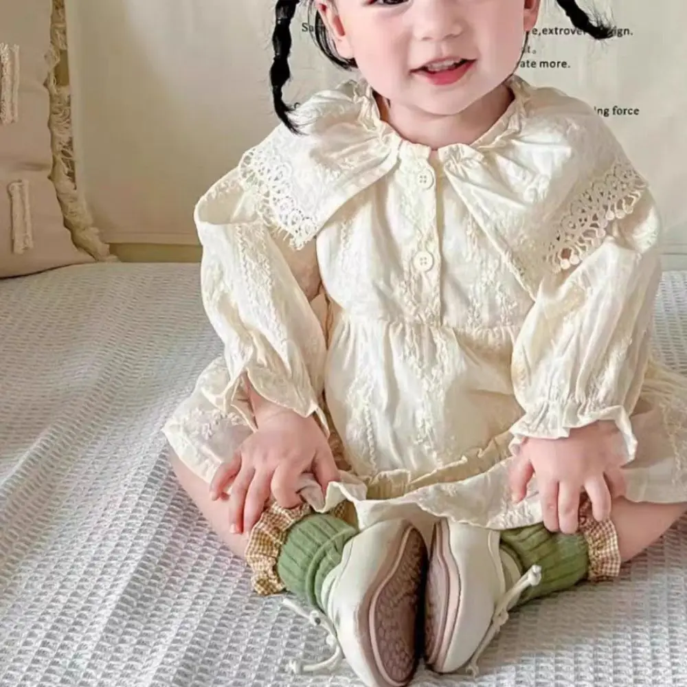 

Fashion Pleated Lace Princes Dress Loose Sweet Girls Long Dress A-line Ballet Style Children Long Sleeved Dress Spring/Fall