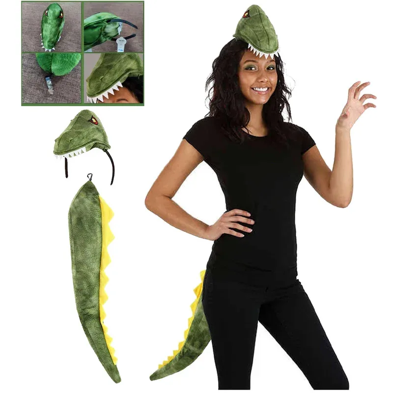 

Children Stage Performance Dinosaur Cosplay Tail Headset Costume Dress up Party Suit Outfits Halloween Carnival Birthday Clothes