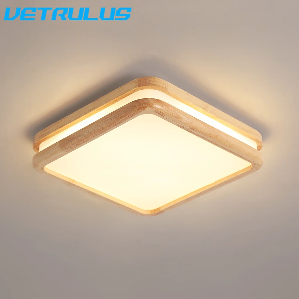 Modern Wooden Led Ceiling Lamp 30W Bedroom Living Dining Room Decor Simple Minimalist Chandelier Pendant Light Bathroom Fixture