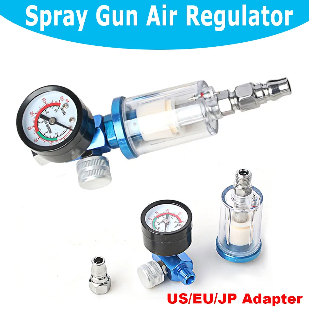 Oil Water Separator Filter Separator G1/4 Spray Gun Air Regulator Pressure Gauge with JP/EU/US Adapter for Spray Gun Air Tool