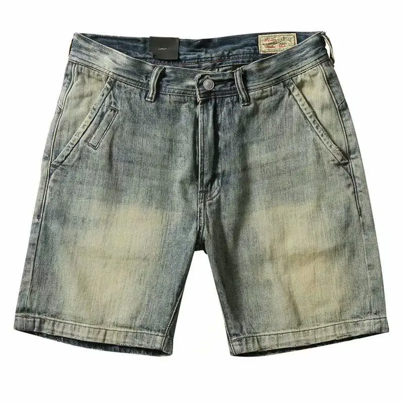 Summer Thin Casual Polished White Denim Shorts Loose Men's Straight Half Pants Retro Cowboy Middle Pants Jorts Short Jeans