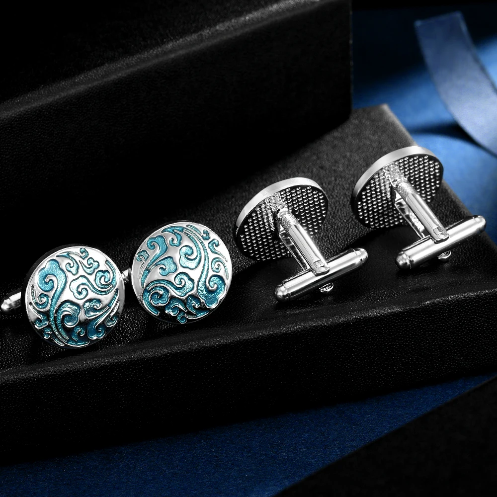 2 Teile/satz Vintage Wind und Wolke Muster Runde Manschettenknöpfe Für Herren Hemd Anzug Schmuck – Detail 3