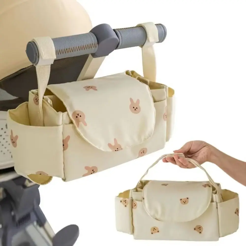 Bonito dos desenhos animados carrinho organizador saco urso pano pram saco de armazenamento garrafa de fraldas saco de mamãe carrinho de bebê saco de viagem