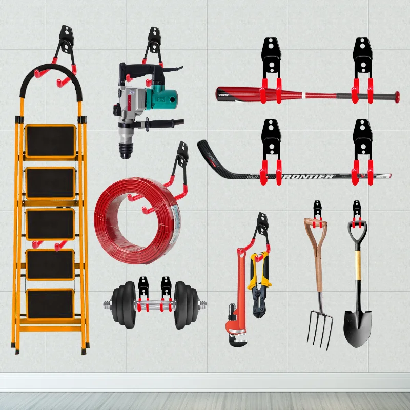 Imagem -03 - Heavy Duty Garagem Ganchos de Parede Escada Gancho de Armazenamento Galpão Cadeira Organizadora Quintal Pendurado pá Equipamento de Jardim 14 Pcs