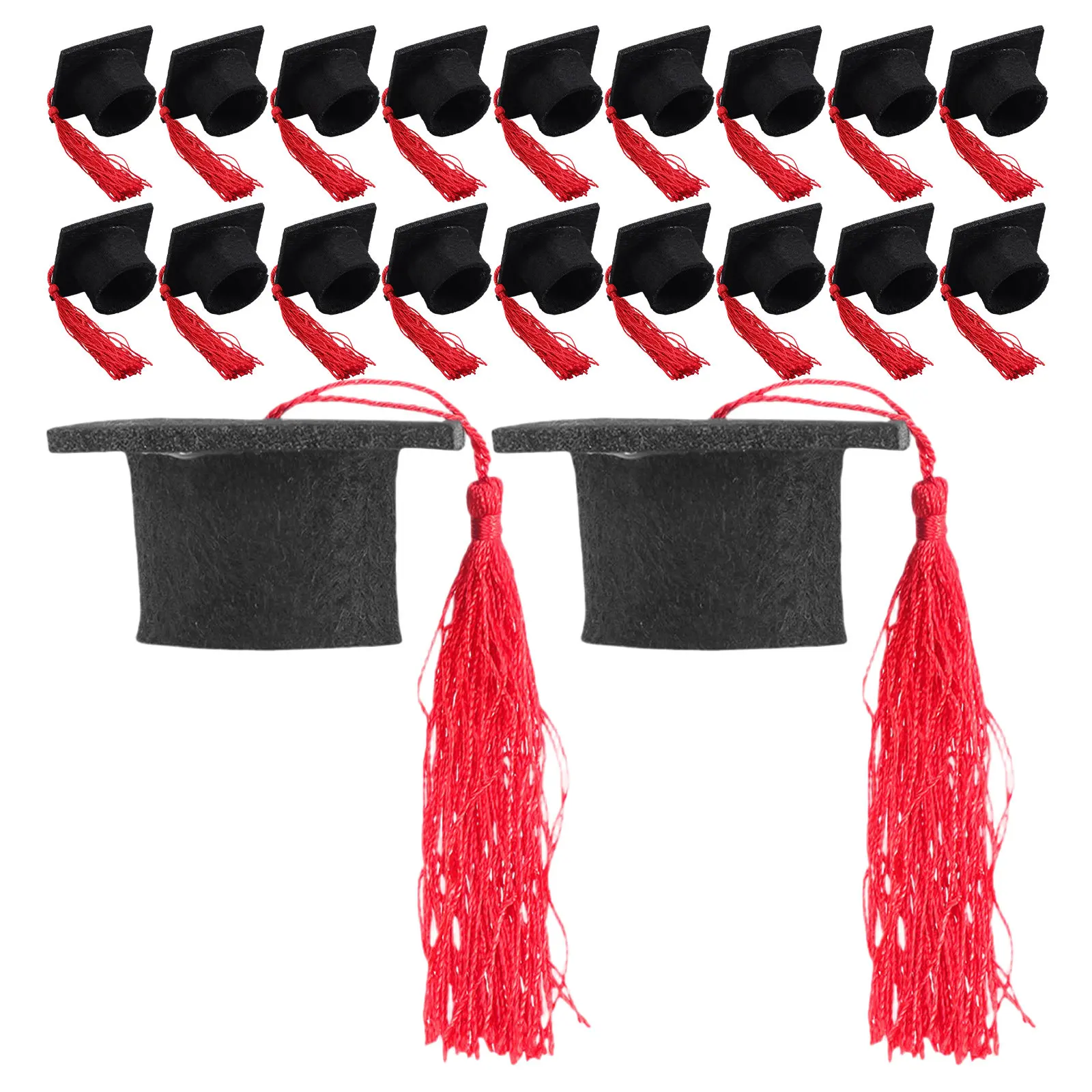20Pcs Mini Graduation Cap with Tassel 2.2x2.2x1.3in Realistic Felt Bachelor Hat for Grad Party Table Decor Cake Candy Craft