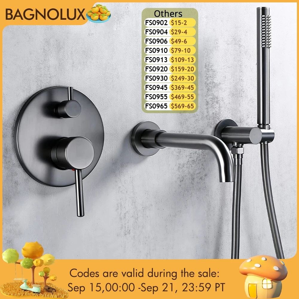 

Bathtub Mixer Tap Set Shower Hot And Cold Bathroom Faucet Brushed Stanless Steel Diverter With Wall Mount Spout Handheld Hose