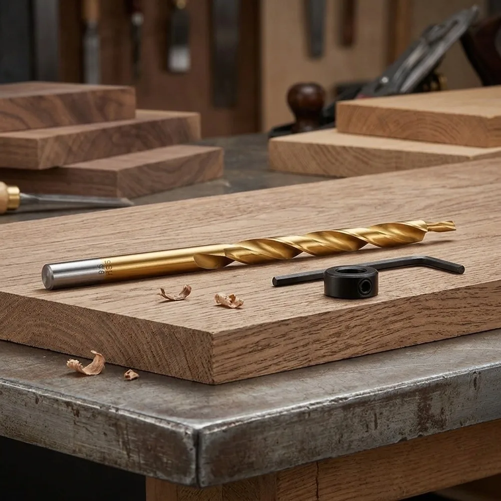 Precision Inclined Hole Drill Tool with 135 Degree Cutting Geometry and Stop Collar for Repeatable Angled Hole Placement