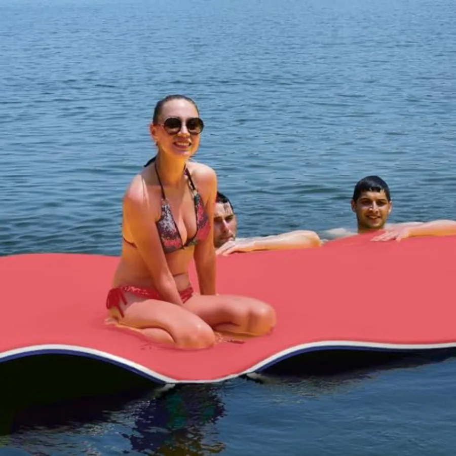 Lake pool floating mat: 3-layer XPE foam green supports multiple people ultra-stable and lightweight