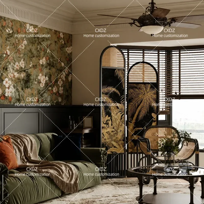 Medieval Solid Wood Screen Partition Living Room Background Wall Bedroom Entrance Household French Nanyang Style Movable