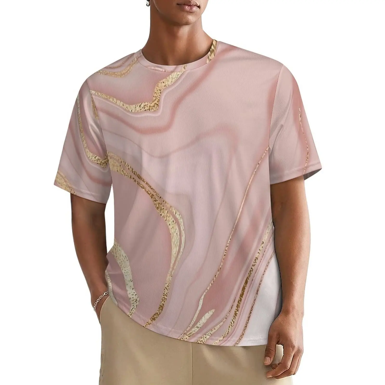 Summer T-Shirt Retro Rose Gold Marble Print T Shirts  Y2K Casual Novelty Tee Shirt For Male Short-Sleeve Design Oversized Tops