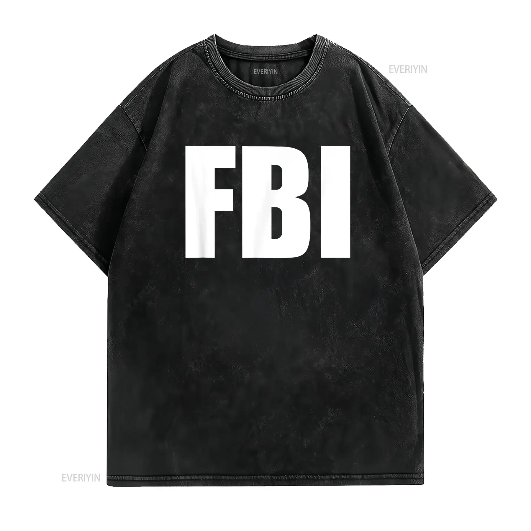 تي شيرت FBI بشعار مكتب التحقيق الفيدرالي، قمة الموضة المغسولة العتيقة للارتداء اليومي، ملابس الشارع المريحة