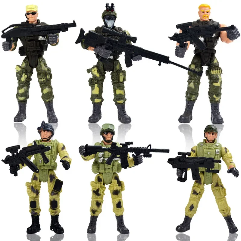 6 pçs/set Guerreiro Elite Force Figura de Ação Militar Brinquedos com Armas 10cm Terrorista SWAT Equipe para Crianças Presente