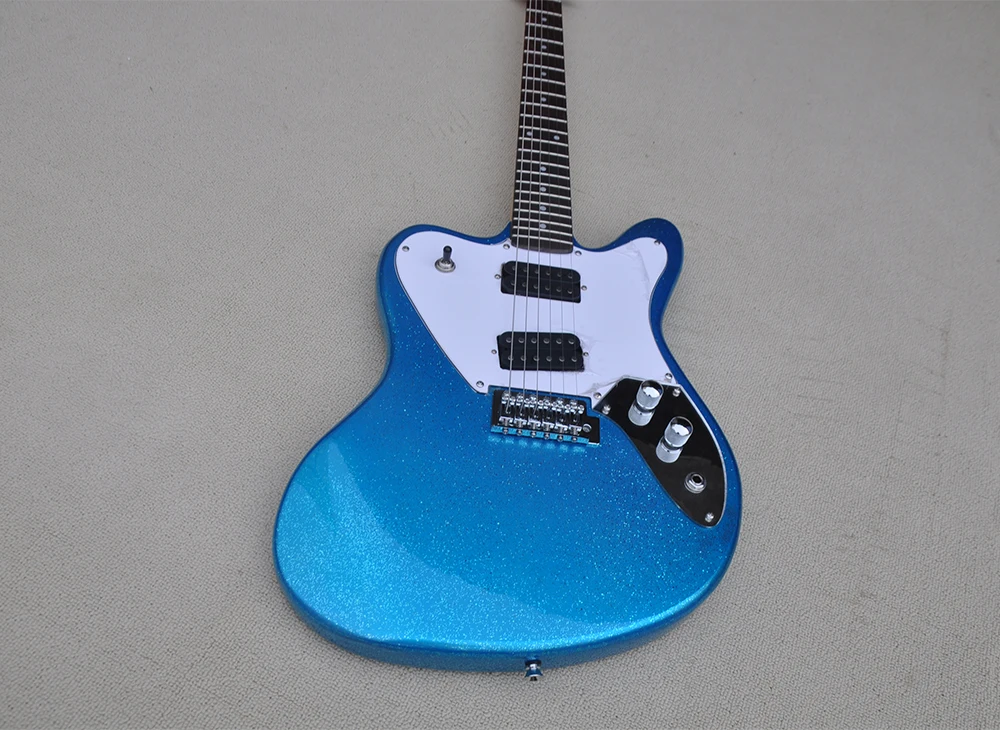 Left Hand Shining Blue 6 Strings Electric Guitar with Rosewood Fretboard,White Pickguard,Customizable