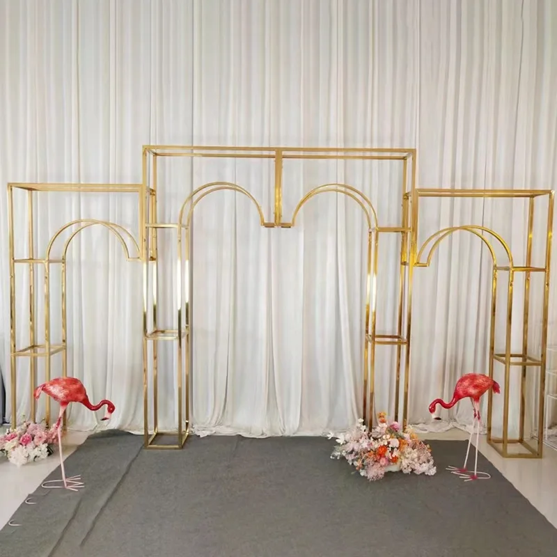 

3-х предмет свадебной арки, блестящая золотая линия, многобарная фоновая рамка, экран, свадебная цветочная рамка, опорная рамка для вуали
