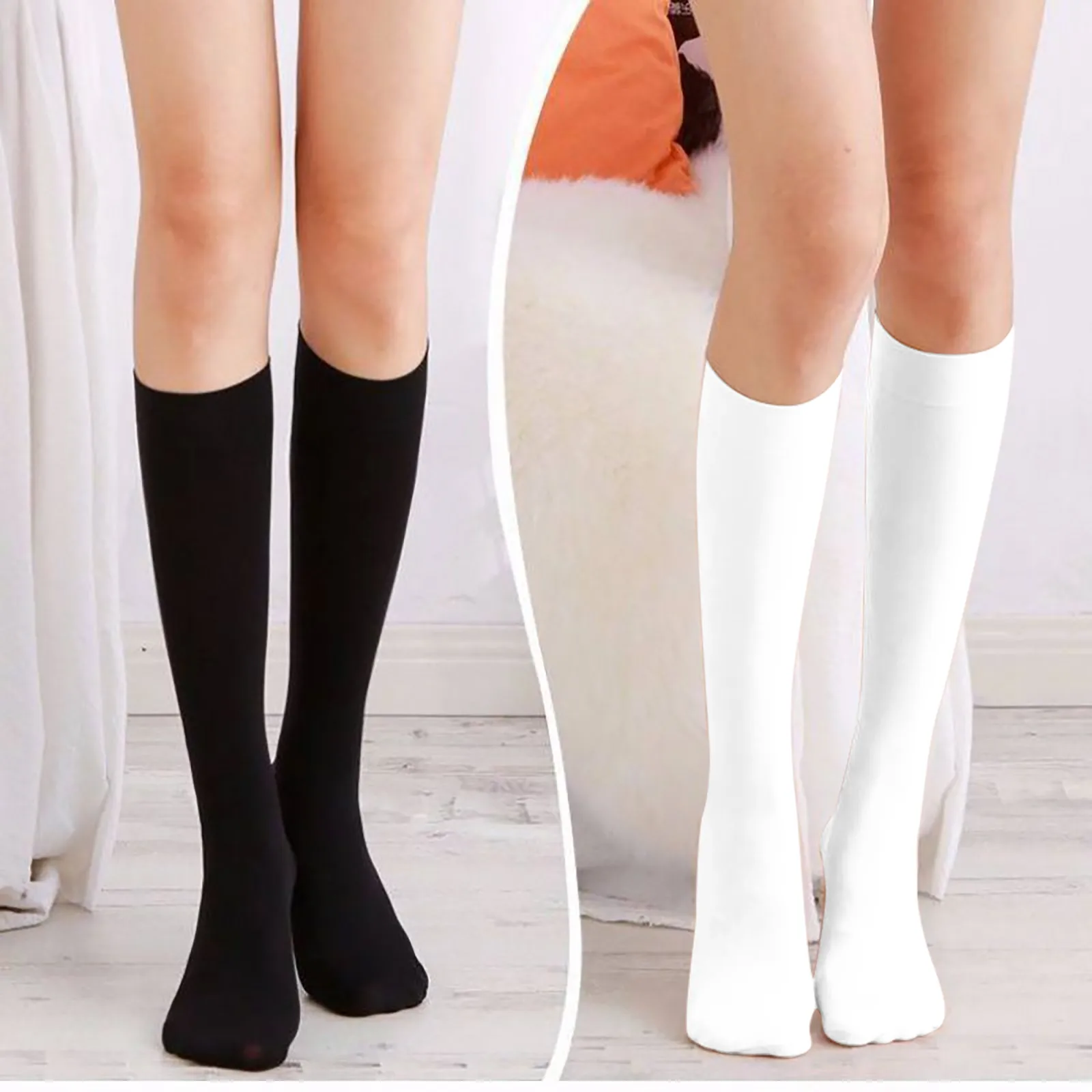 Women Soft Knee High Stockings Black White Long Socks Non-Smelly Stockings For Ladies Girls Warm Knee Socks Calcetines 2026