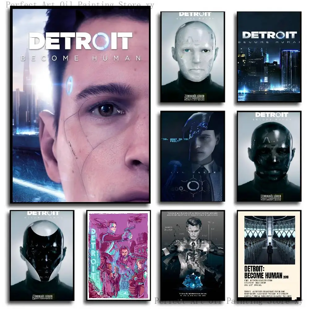 Detroit Become Human Hot Game Poster Self-adhesive Art Room Entrance Restaurant Wall Decor Art Painting