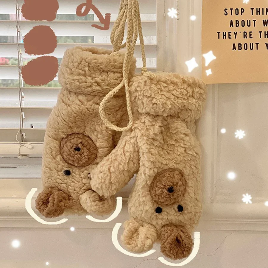 

Plush Bear Mittens for Women Cute Cartoon Thermal Winter Gloves Thicken Velvet Hand Warmers Outdoor Cold Weather Gifts