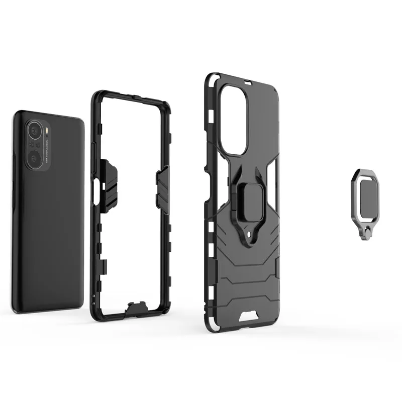 For Xiaomi Poco F3 Case For Poco F3 Cover Armor Shockproof Silicone Hard PC Stand Protective Phone Bumper For Xiaomi Poco F3