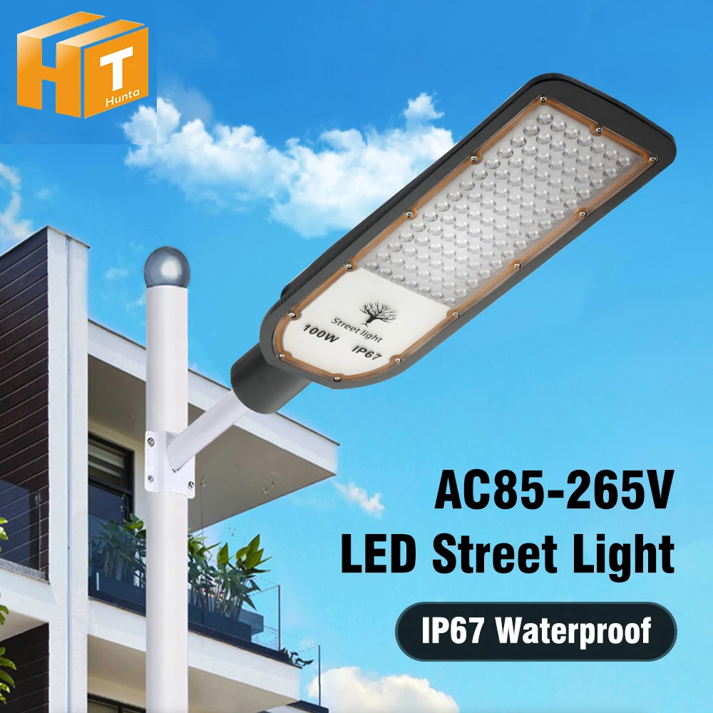 LED-Straßenlaterne 50 W 100 W 200 W AC85–265 V SMD3030 hohe Helligkeit 6000 K Außenleuchte IP67 wasserdicht