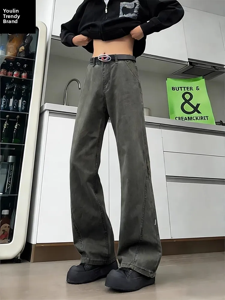 

Thickened Military Green Men's Jeans Knife Slim Fit Straight Leg Workwear Trousers Casual Straight Tube Pants