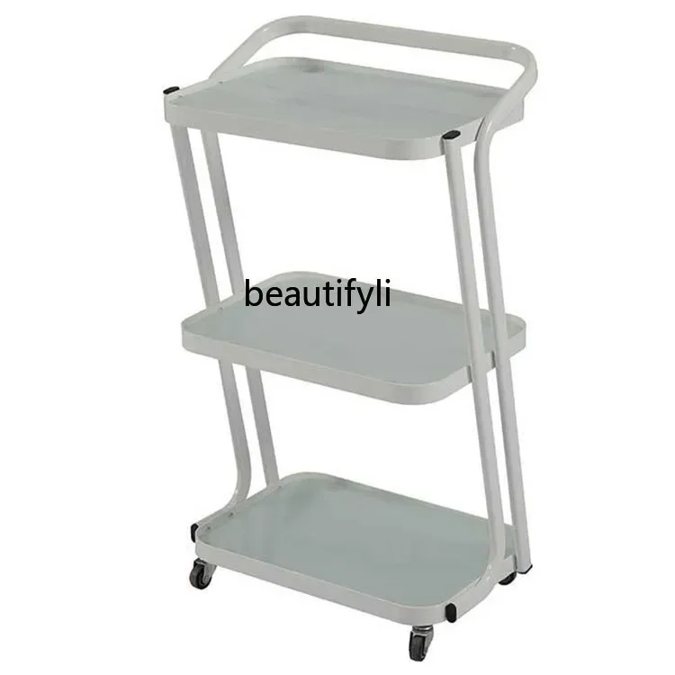 Beauty and manicure, multi-functional storage trolley, glass surface, three-layer tool trolley, hairdressing rack