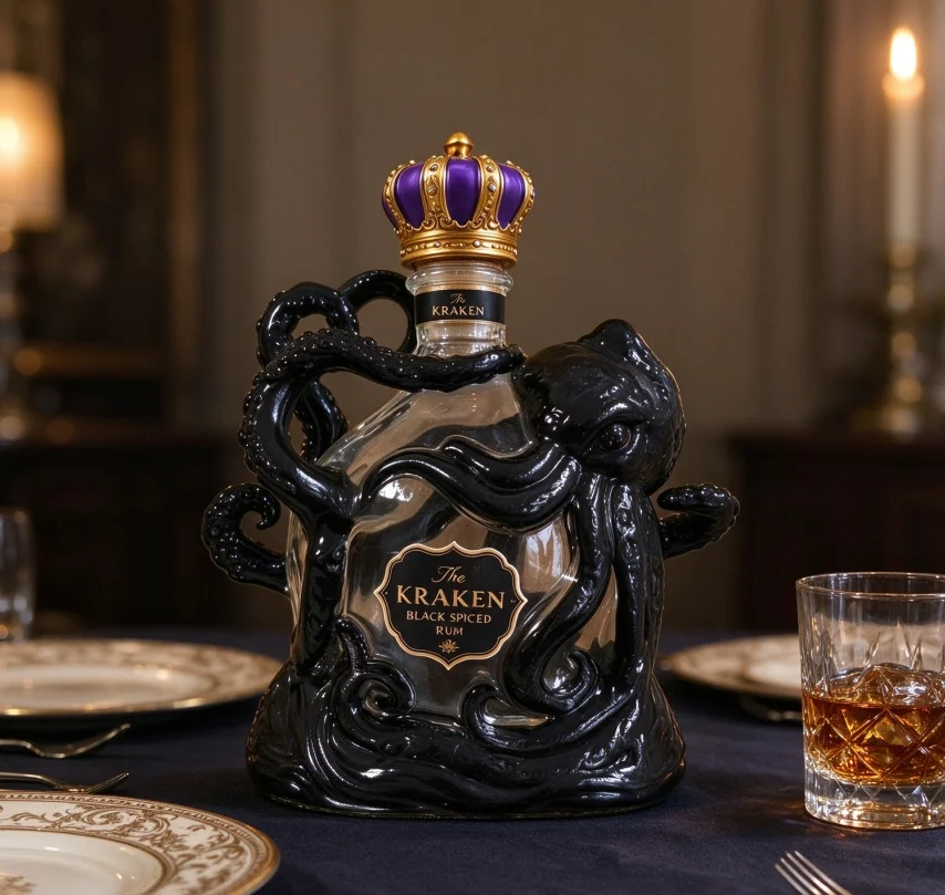 Novelty 3D Octopus Sculpted Glass Liquor Bottle, Decorative Whiskey Storage Vessel, Home Bar Shelf Ornament, Unique Collectible
