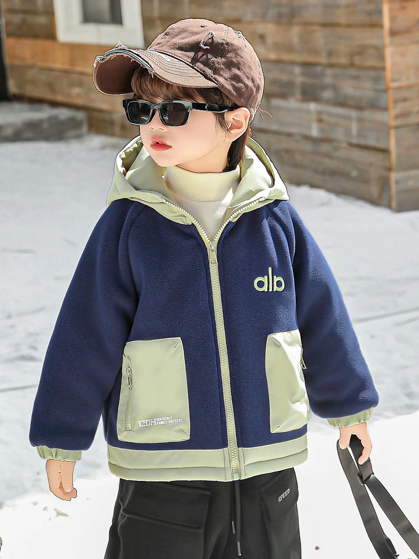 

Thiened Fce Children's Jaet Boys Winter Coat Warm Youth Casual Zipper Closure Long Sve Hooded Cotton Padded Vest