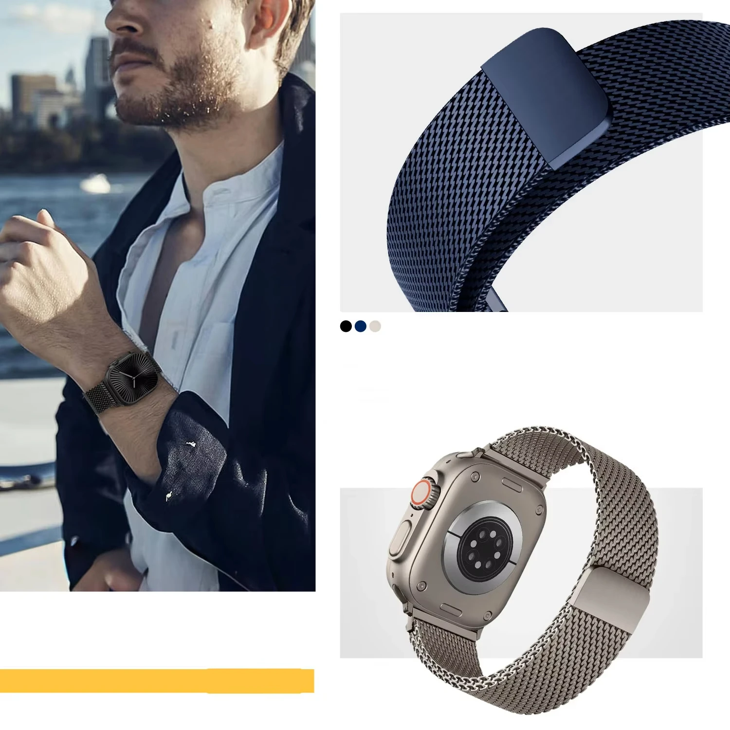 حزام معدني سميك لساعة أبل Ultra3 2 49 مللي متر 46 مللي متر 44 مللي متر 45 مللي متر 40 مللي متر 41 42 مللي متر سوار ميلانو iWatch Series 11 10 9876 SE3