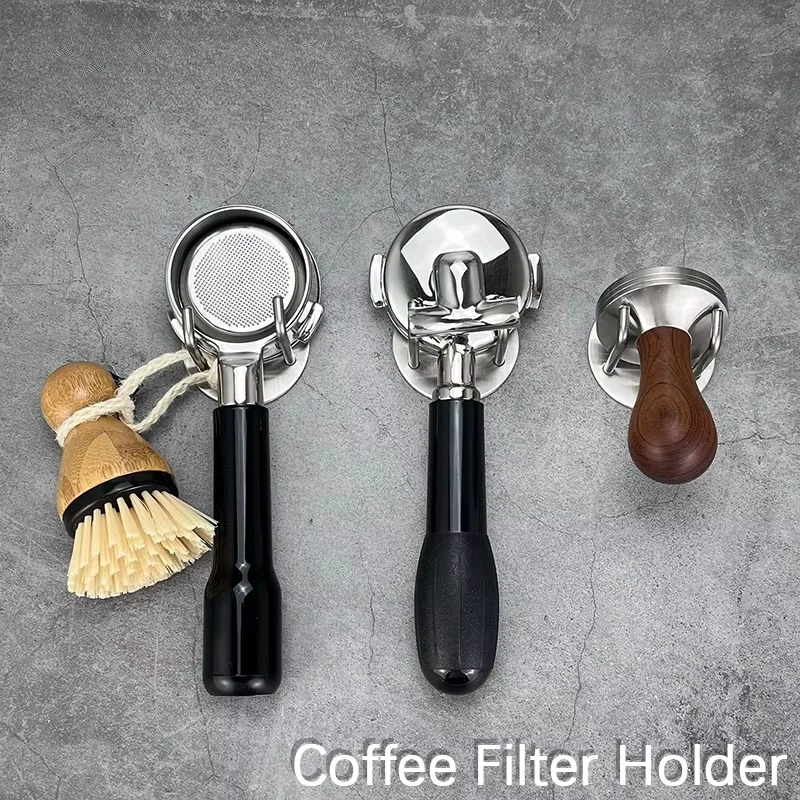 Self-adhesive Portafilter Wall Rack, Stainless Steel Tamper Holder 51/54/58mm, Coffee Bar Storage Accessories