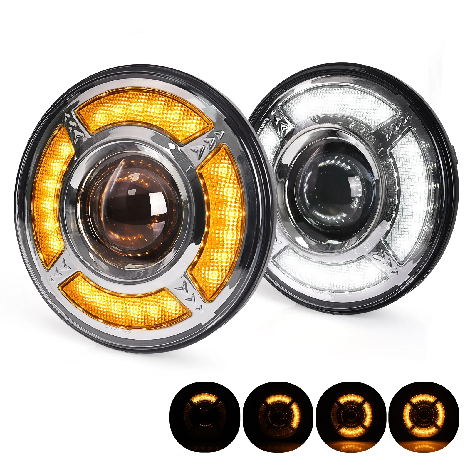 MICTUNING 2 PCS 80W 7 Inch Wrangler Headlight LED Flow Amber Turn Signals Daytime Running Headlights For Ford Jeep Wrangler JK