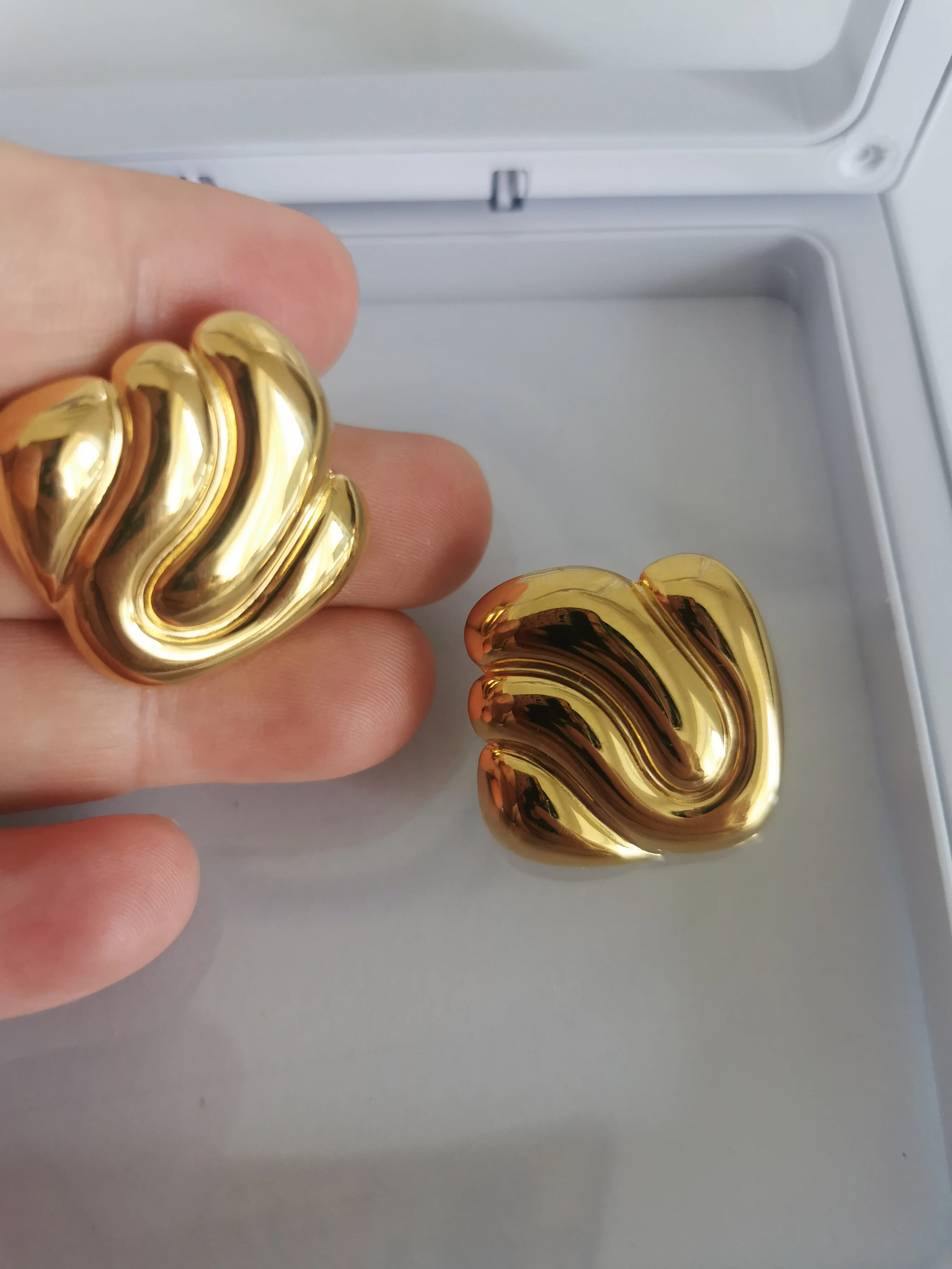 

Brass With 18k Gold Square Stud Earrings Women Jewelry Punk Designer Club Cocktail Party Boho Japan Korean