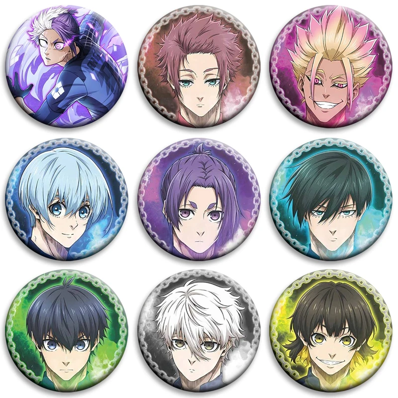 

32/58/50mm Anime Blue Lock Round Badge Cartoon Figure Hyoma Rensuke Brooches Soft Button Pins for Bag Clothing Decoration Gifts