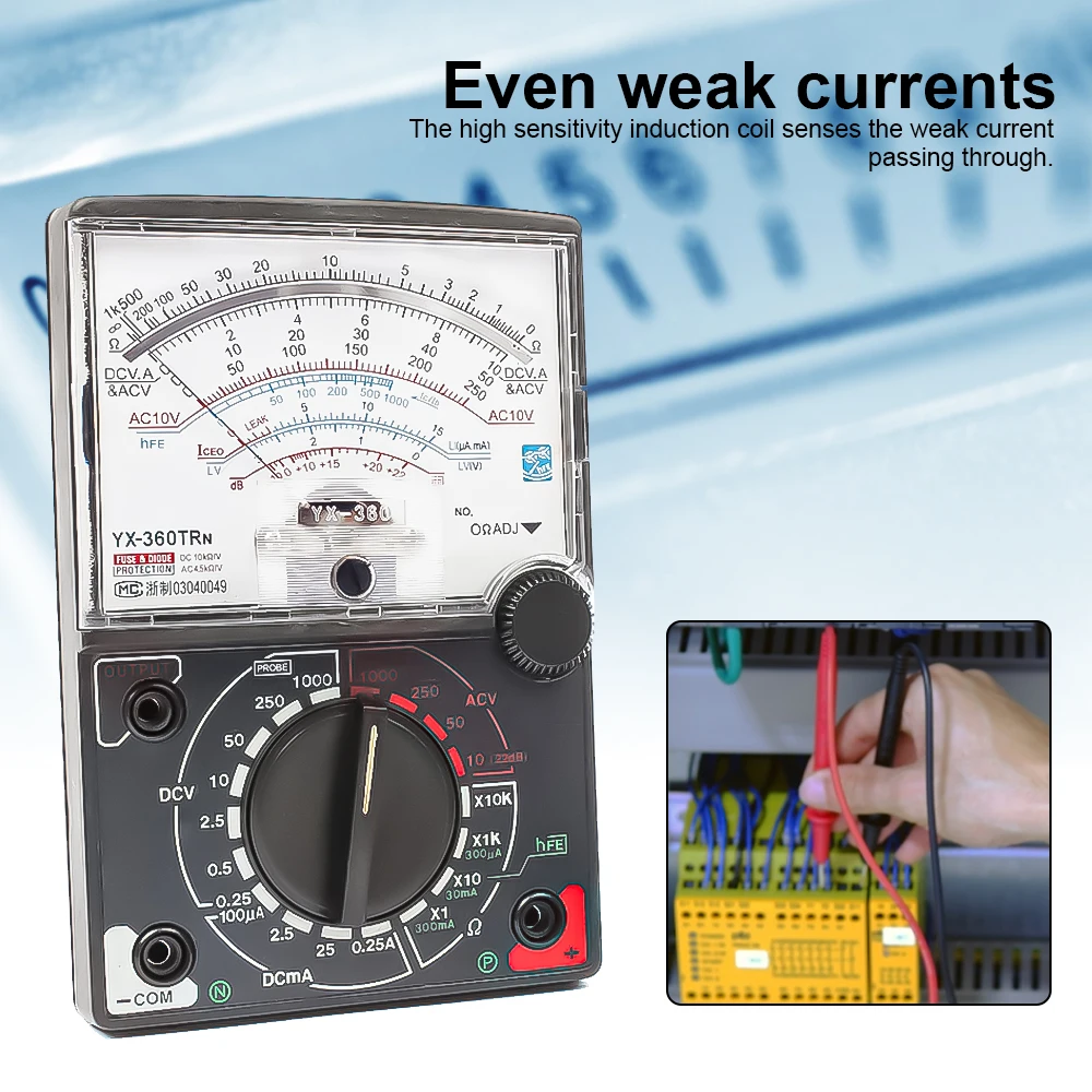 YX-360TRN Analog Multimeter with Buzzer Fuse Protection AC DC 1000V Voltage Current Resistance HFE Pointer Tester