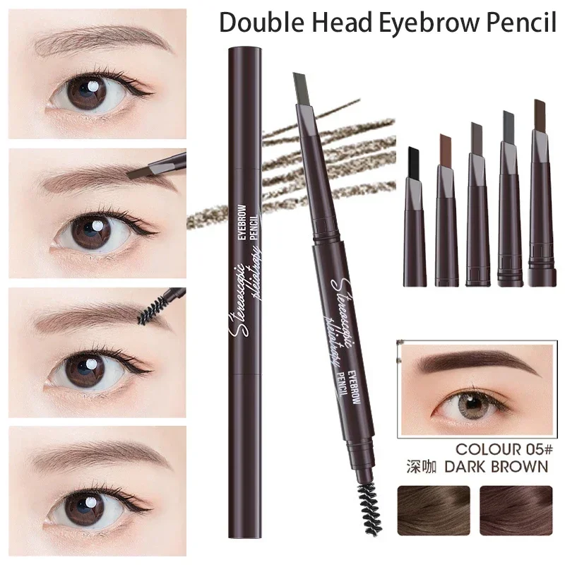 Matte Eyebrow Pencil With Brush Double Head Lasting Non-Smudged Eye Brow Pencil Tint Brown Sweatproof Eyebrow Stick Cosmetics