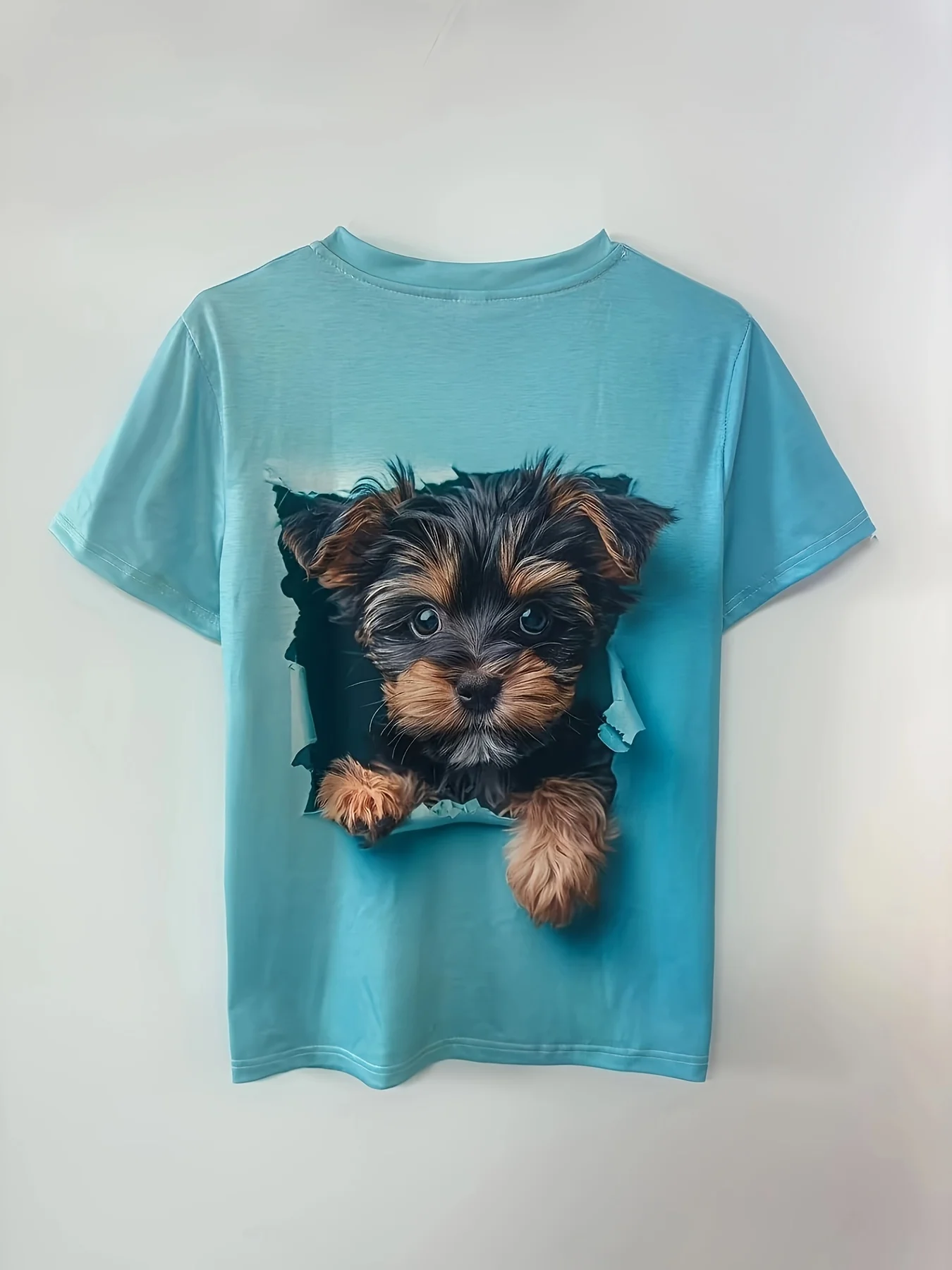 Women's T‑shirt Cute Dog Graphic 3D Effect Print Short Sleeve Crew Neck Summer Casual Daily Tops Women Clothing