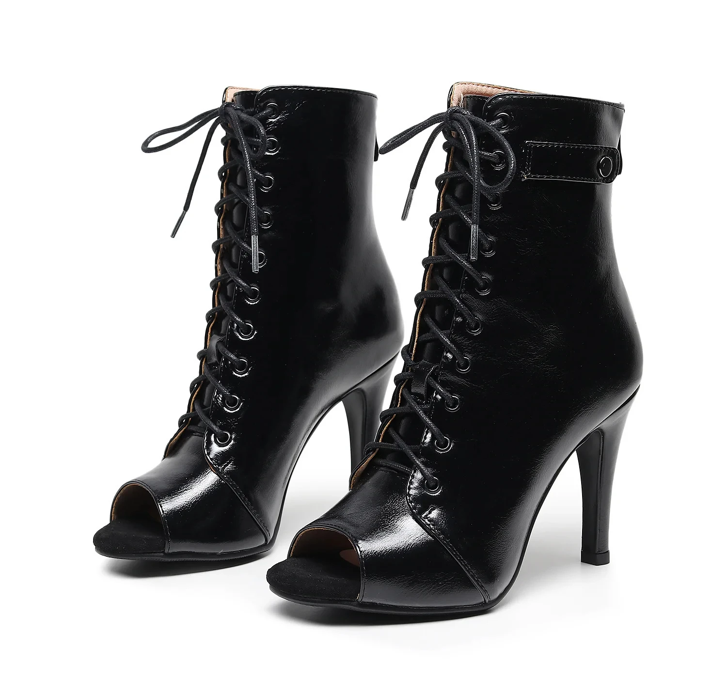 Fish mouth sandals women spring summer stiletto hollow short boots lace-up jazz dance high heels large size sandals