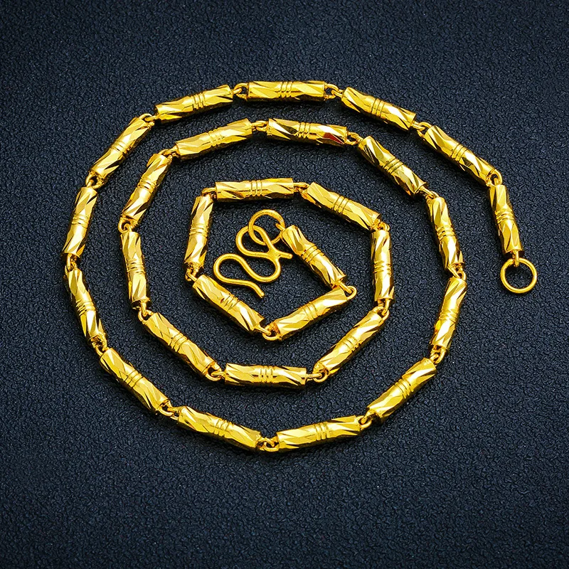 

Luxury 24K 9999 Pure Gold real gold Men's Women's Solid Cylinder Necklace