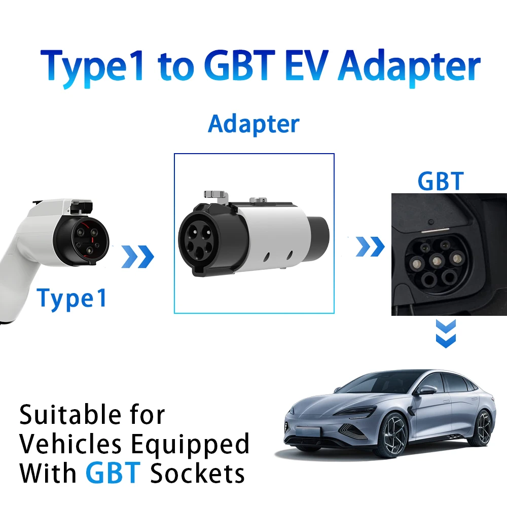 Adaptador Unirise Type1 a GBT 7KW 32A con convertidor de hebilla de bloqueo de seguridad para estación de carga Type1 a GB/T para adaptador de coche BYD