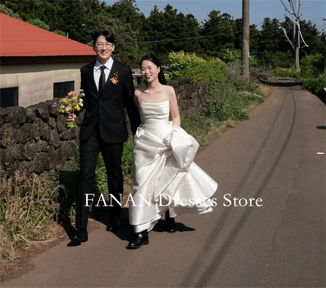 

FANAN Korea Spaghetti Ivory Wedding Dresses 웨딩드레스 Ivory Sexy A-Line Backless Satin Corset Custom Made Bride Gowns Plus Size