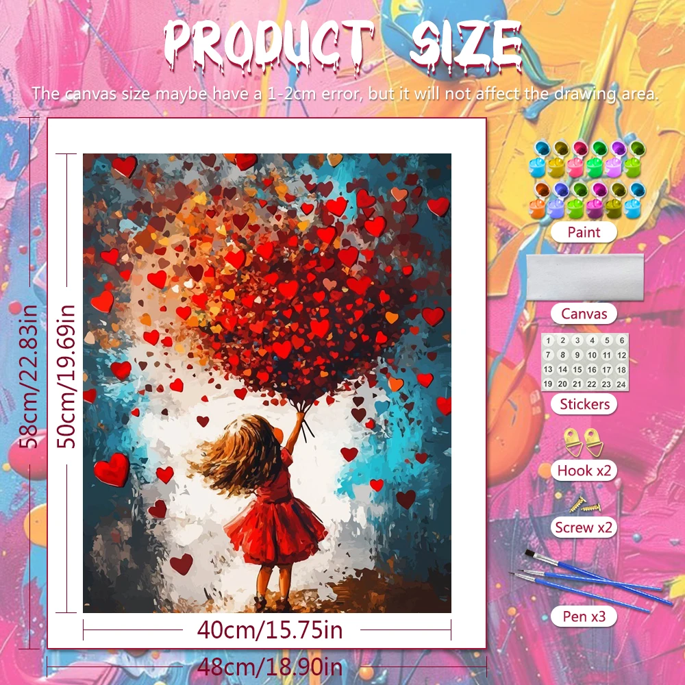 DIY Oil Painting By Numbers Girl Digital Oil Painting Heart Acrylic Paint By Numbers Portrait Living Room Modern Home Decor