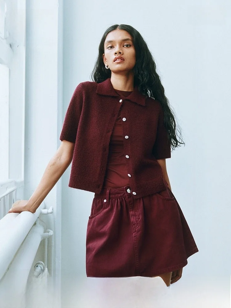 

Red Knitted Sweater Fine Knit Base Layer irt H&M Women's Spring Faion Polyester Acrylic Wool Spandex Blend Comfortable Fit